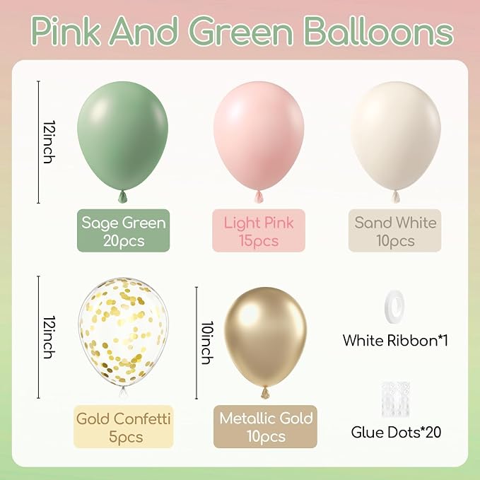 60pcs Pink and Green Balloons 12inch - Image 2
