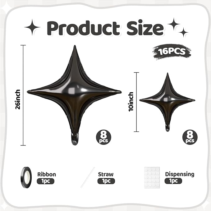 Black Star Balloons, 26 Inch and 10 Inch Black Stars Shaped Balloon - Image 2