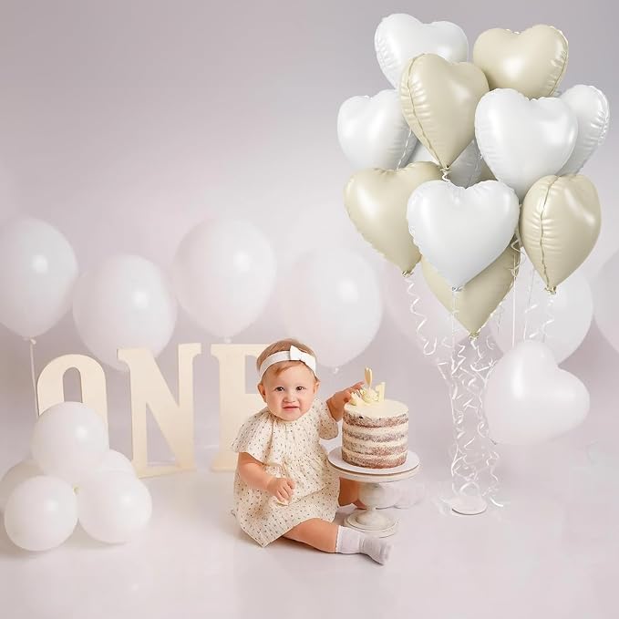 Cream Heart Foil Balloon, 18 Inch Sand White Heart Shape Foil Balloon - Image 5