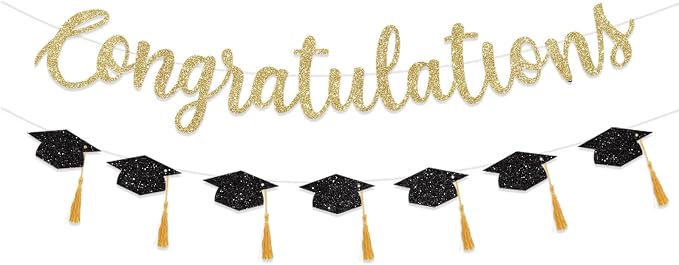 Congratulations Banner Graduation Decorations Class of 2026 Gold Glitter by FHGG