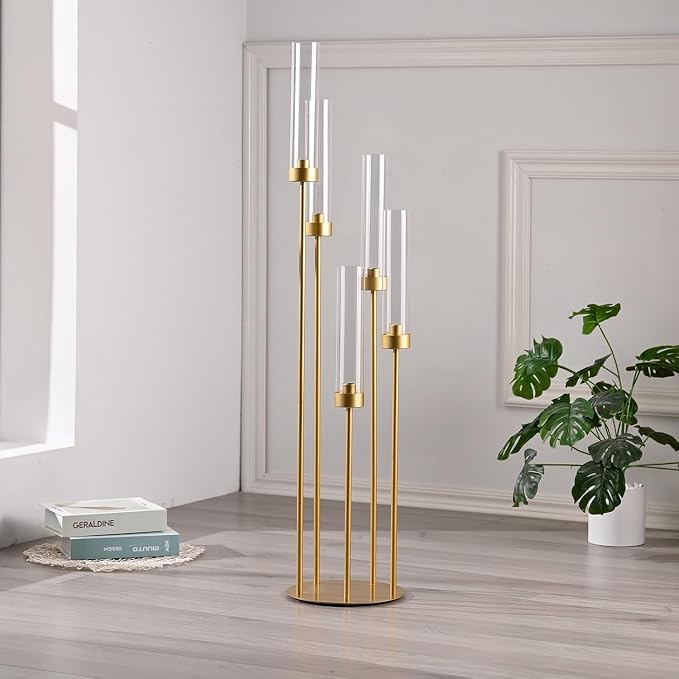 39.4'' Tall Gold Floor Candelabra，Set of 8PCS 5 Arm Candle Holder Tall Floor - Image 9
