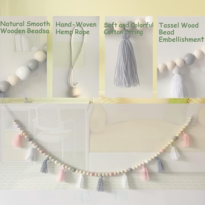 59" Tassel Garland With Wood Beads - Image 2