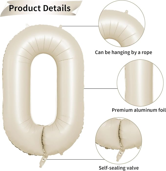 Biapian 40 Inch Cream Number 30 Balloon, 30th Birthday Balloons, Big Digital 30 - Image 3