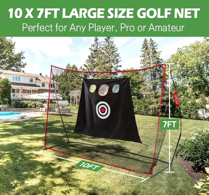 Golf Hitting Net with Putting Mirror - 10×7ft Heavy Duty Golf Practice Net for Indoor & Outdoor Use, Easy to Assemble