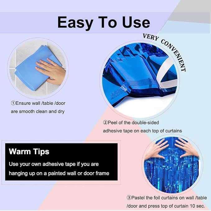 Blue Foil Fringe Curtain- 4 Pack of 3.2x8.2ft Blue Streamers Backdrop Curtains - Image 6