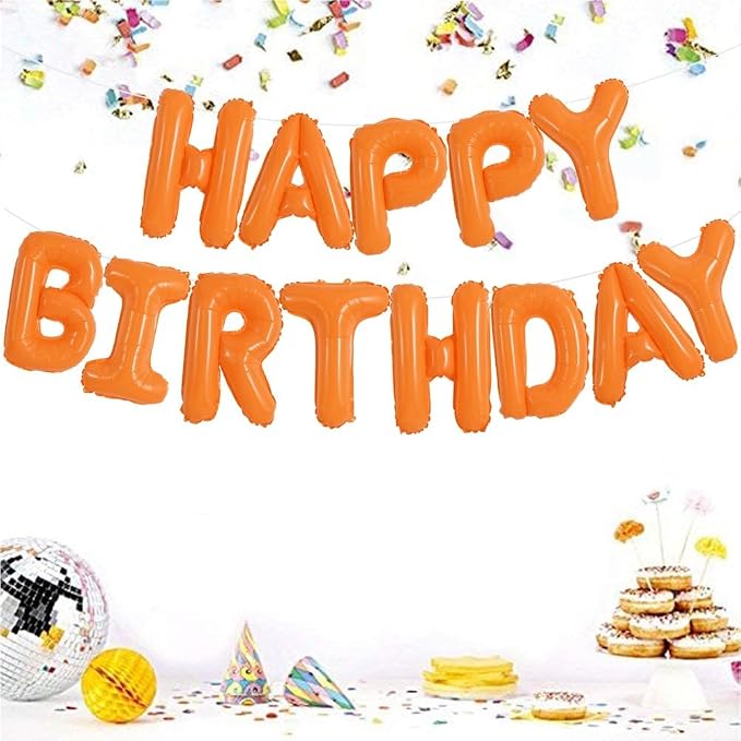 TONIFUL 16 Inch Bright Orange Happy Birthday Balloons Banner Decorations | - Image 3