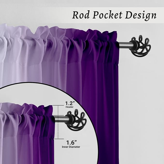 Purple Curtains 63 Inch Length for Living Room 2 Panel Set Purple and Grey - Image 4