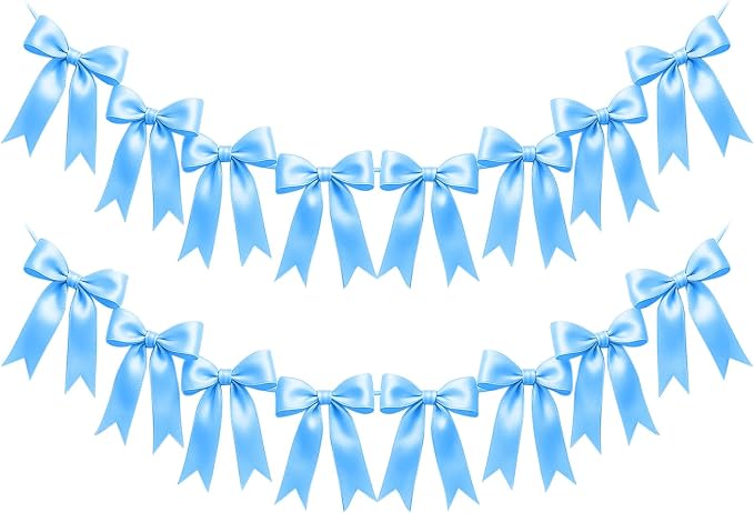 2 Strings of 16PCS Blue Bow Garlands Banner Decoration, Pre-Strung Satin Ribbon by Unknown