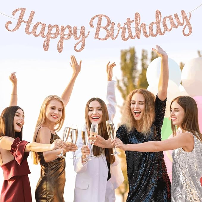 BEISHIDA Glitter Rose Gold Happy Birthday Banner Party Decoration NO DIY | - Image 4