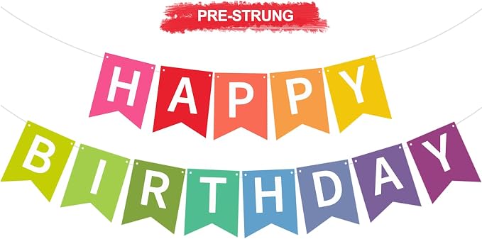 Happy Birthday Banner Pre-Strung Birthday Decorations Birthday Party Backdrop by RICHHHA