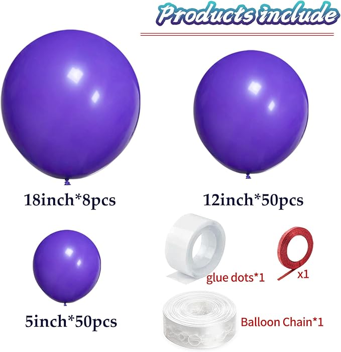 Purple Balloon Arch Kit 111Pcs 18 12 5 Inch Latex Party Balloons Garland - Image 2