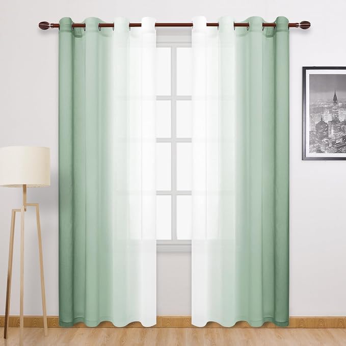 DWCN Light Sage Faux Linen Ombre Sheer Curtains by DWCN