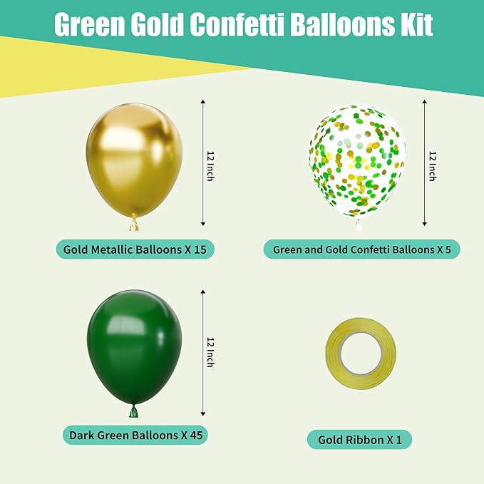 Green and Gold Balloons Set, Graduation, St.Patrick's Day, Jungle Party - Image 2