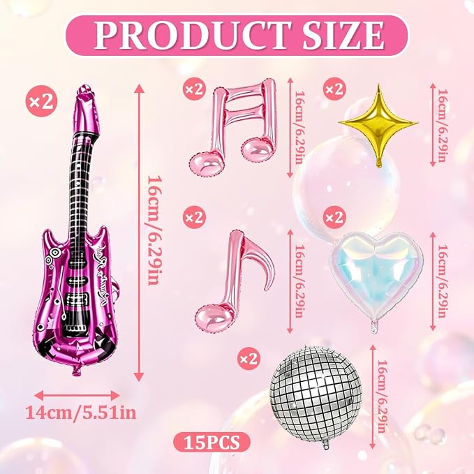 Music Party Decorations, Iridescent Disco Ball Guitar Four-Point Star Foil - Image 2