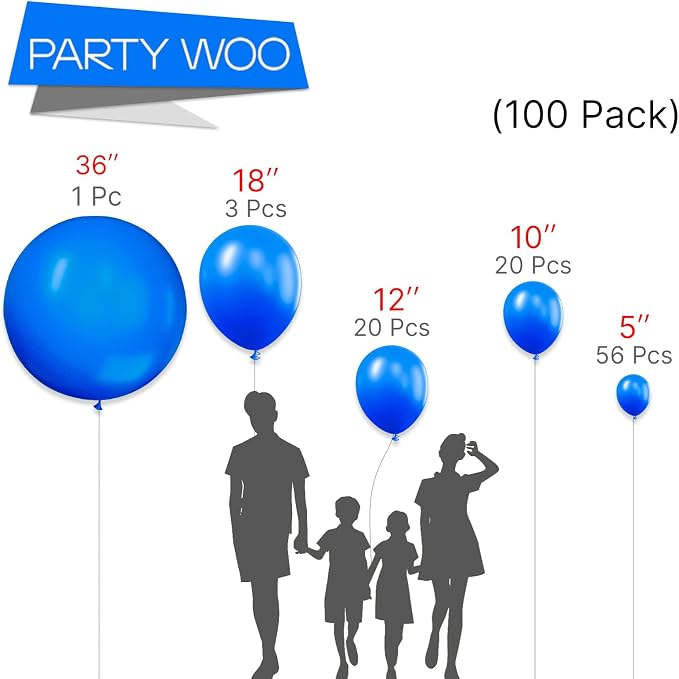 PartyWoo Royal Blue Balloons 100pcs Dark Blue Balloons Different Sizes | 36 18 - Image 3