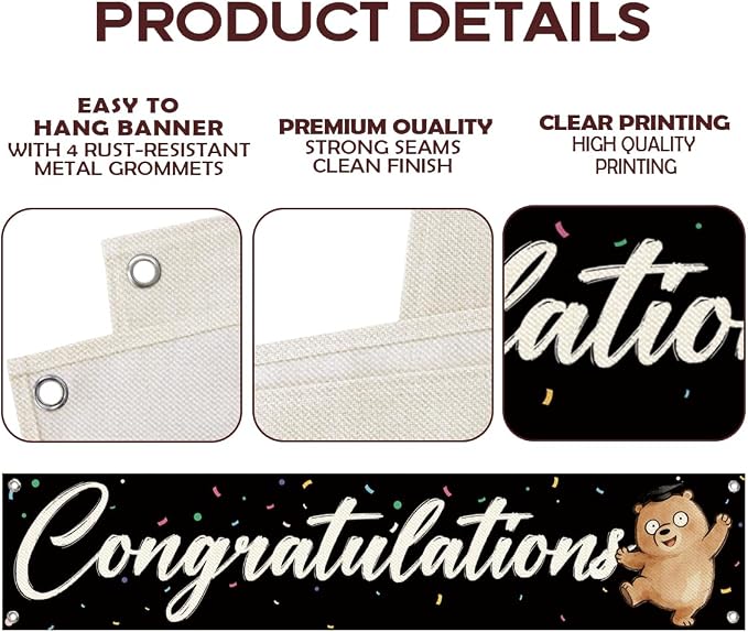 Congratulations Banner Party Decorations, Graduation Ceremony Banner, Cute - Image 3