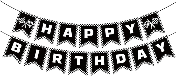 Race Car Birthday Banner, Checkered Happy Birthday Banner, Race Car Party by BIEUFBJI