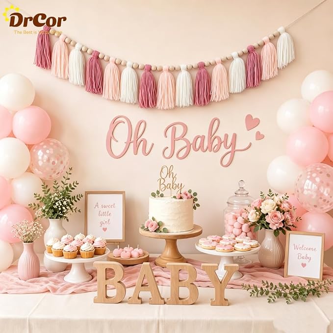 DrCor Blush Pink Tassel Garland – Boho Classroom Decor | - Image 6