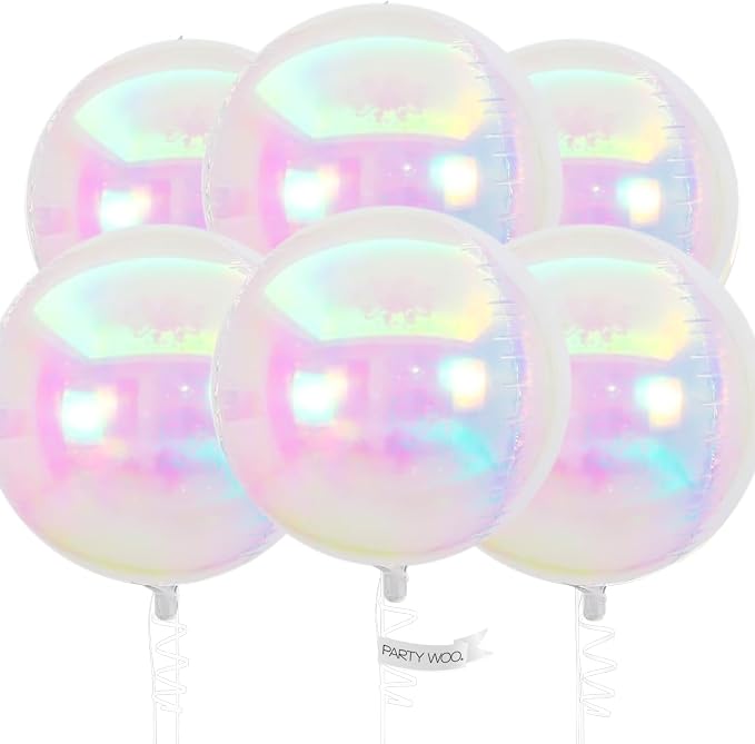 PartyWoo Iridescent Large Round Giant 4D Jumbo Foil Balloons 6pcs 22 Inch | 22 by PartyWoo