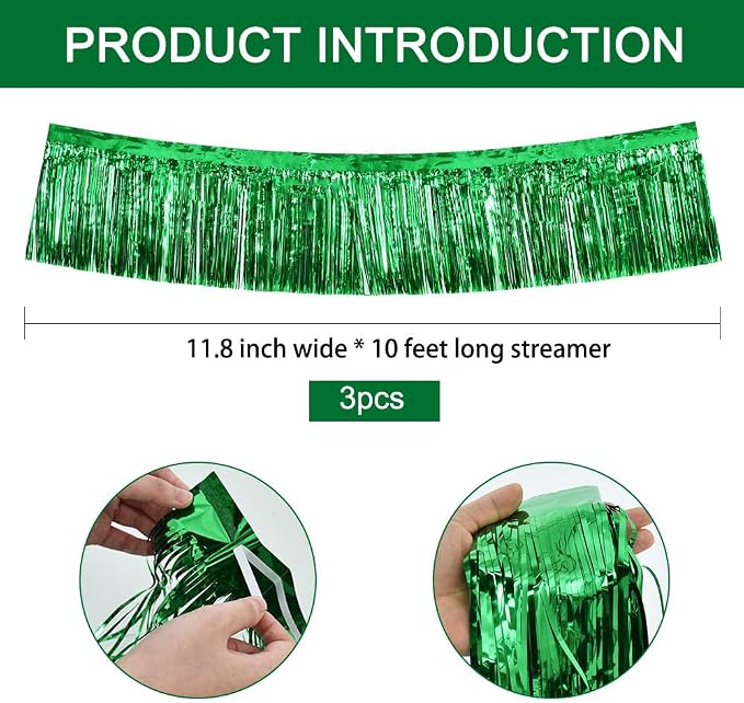 BEISHIDA Green Fringe Garland Banner 3Pack 30ft Wall Tinsel Foil Streamers | - Image 2