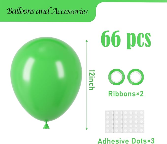 Voircoloria 66pcs Green Latex Party Balloons, 12inch | - Image 2