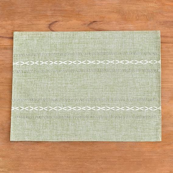 Wracra Cotton Linen Place Mats, Sage Green Embroidered Placemats Set of 6 | - Image 5
