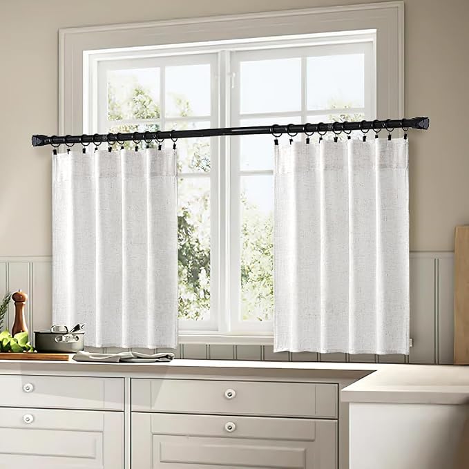 MIULEE Bleached Linen Kitchen Curtains 24 Inches Length 2 Panels Farmhouse | - Image 3