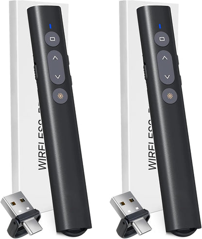 (2 Units) Presentation Clicker for PowerPoint Red Laser Pointer, USB A C Wireless Presenter Remote, Google Slide Advancer Projector Smart Board Slideshow PPT Clicker for Mac/Laptop/Computer/Office