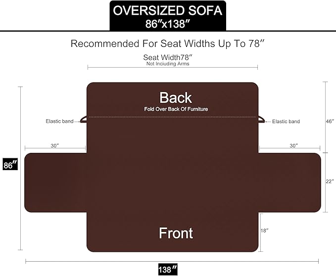 U-NICE HOME Large Sofa Cover Reversible Couch Cover, Chocolate/Taupe | - Image 6