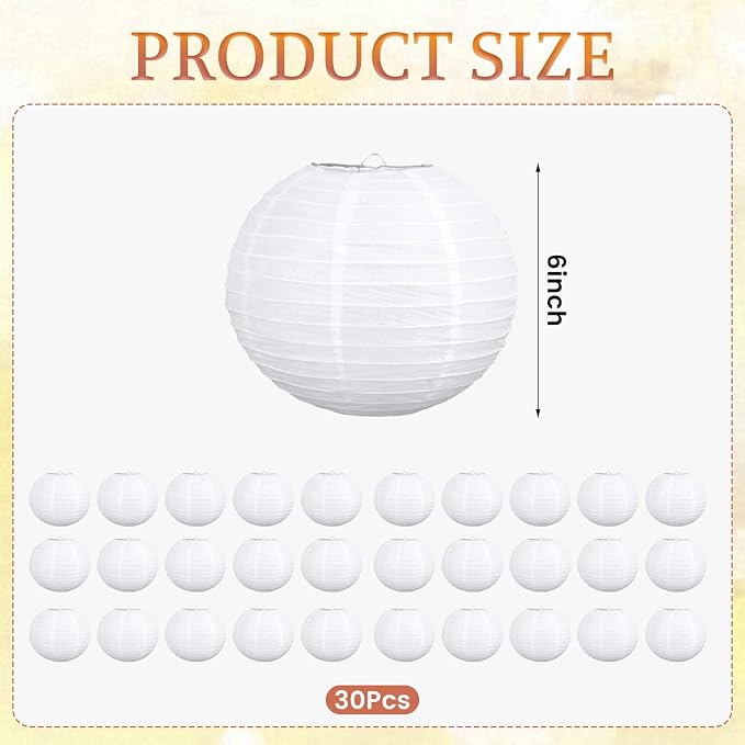 30 Pcs 6 Inch White Paper Lanterns Party Decorations - Image 2