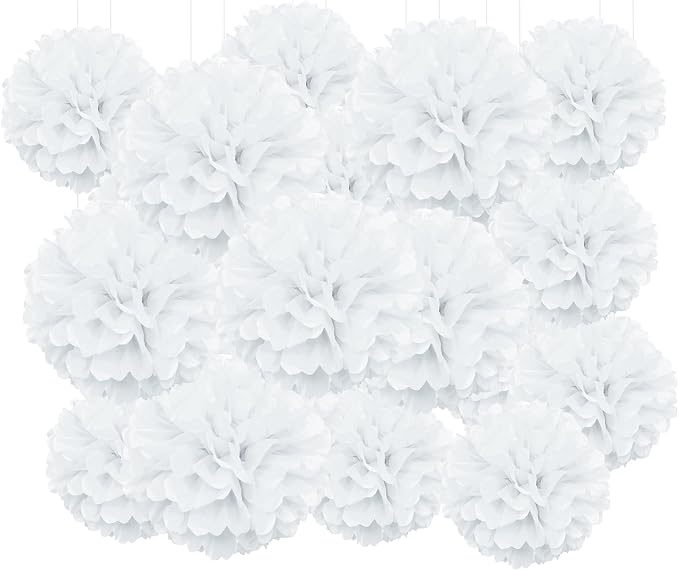Qimoo 20pcs White Paper Pom Poms Decorations, DIY Decorative Tissue Paper by QIMOO