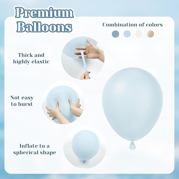 60pcs Dusty Blue Balloons with 12inch Sand White Metallic Gold Balloons | - Image 3