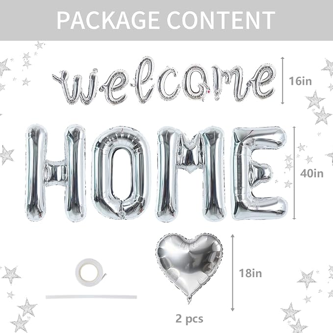 TONIFUL 2 Size Silver WELCOME HOME Foil Balloons Banner Letter Decorations | - Image 2