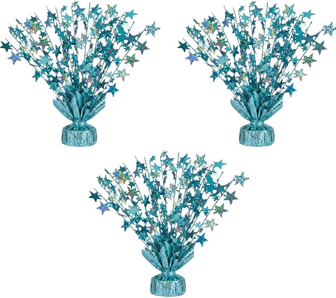 PMU 3 Pack Bursting Star Metallic Foil Spray Centerpiece-Baby Blue Prismatic by PMU