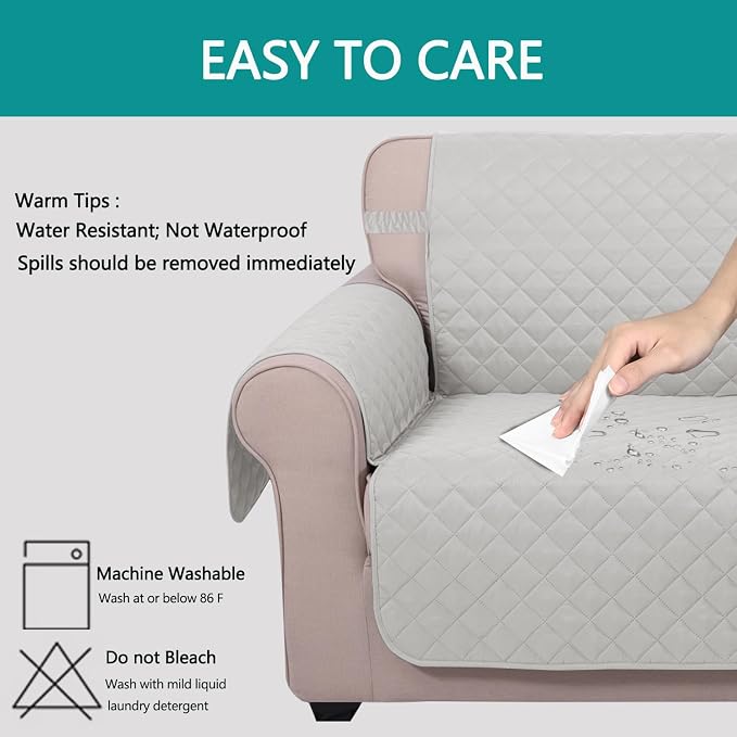 U-NICE HOME 4 Seater Sofa Cover 91''Large Couch Cover, Light Grey | Washable - Image 5