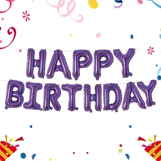 Dark Purple Happy Birthday Balloons Banner 16 Inch Mylar Foil Letters, by WESTGO