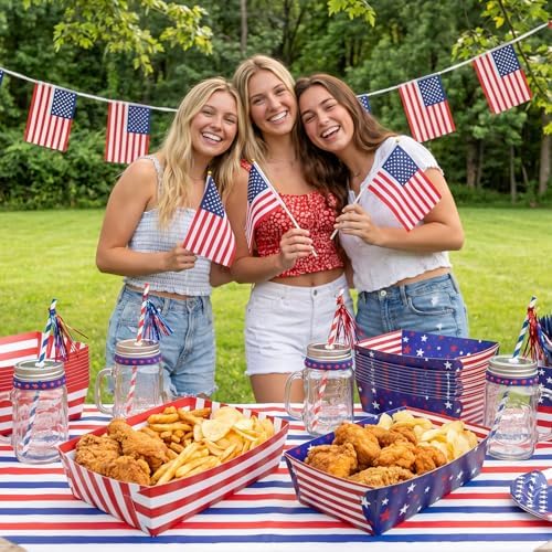 50 Pcs Patriotic Party Snack Trays, Disposable American Flag Paper Serving Boats, Red White and Blue Food Trays for July 4th, Memorial Day & USA Themed Events – 2 Designs - Image 6