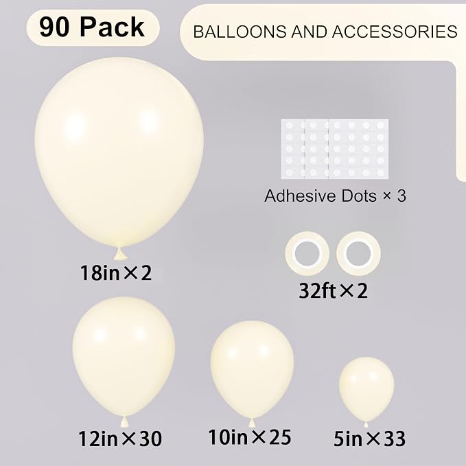 Voircoloria 90pcs Ivory White Balloons Garland Arch Kit, 18 12 10 5 Inch | - Image 3