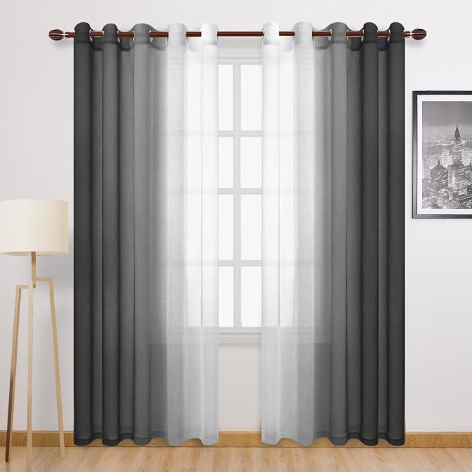 DWCN Black Ombre Faux Linen Sheer Curtains by DWCN