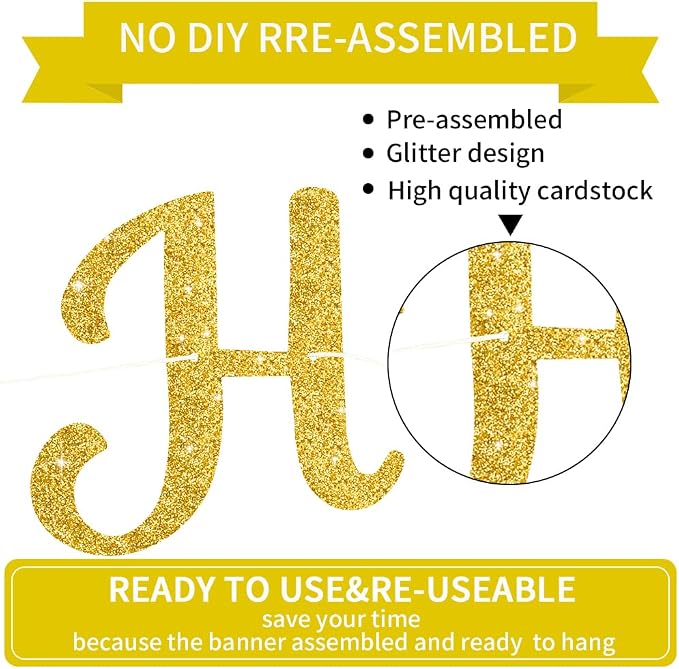BEISHIDA Glitter Gold Happy Birthday Banner Party Decoration NO DIY, 10Feet | - Image 2