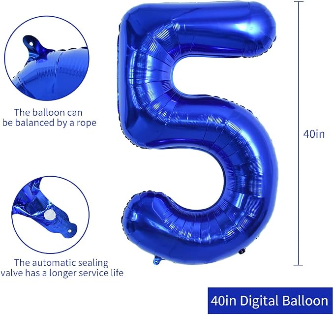 TONIFUL 40 Inch Navy Blue Number 5 Balloons Large Foil 5th Birthday Decor | - Image 2