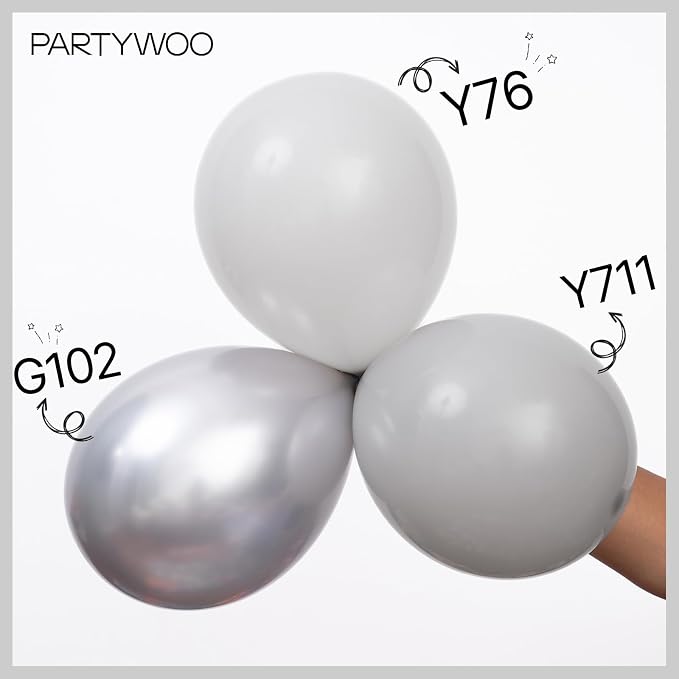 PartyWoo Metallic Silver Star Balloons 110pcs Different Sizes 18 12 10 5 Inch - Image 3