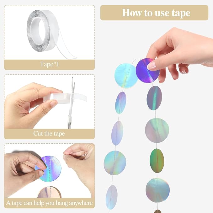 4 Pack Iridescent Party Decorations Holographic Circle Garlands | - Image 4