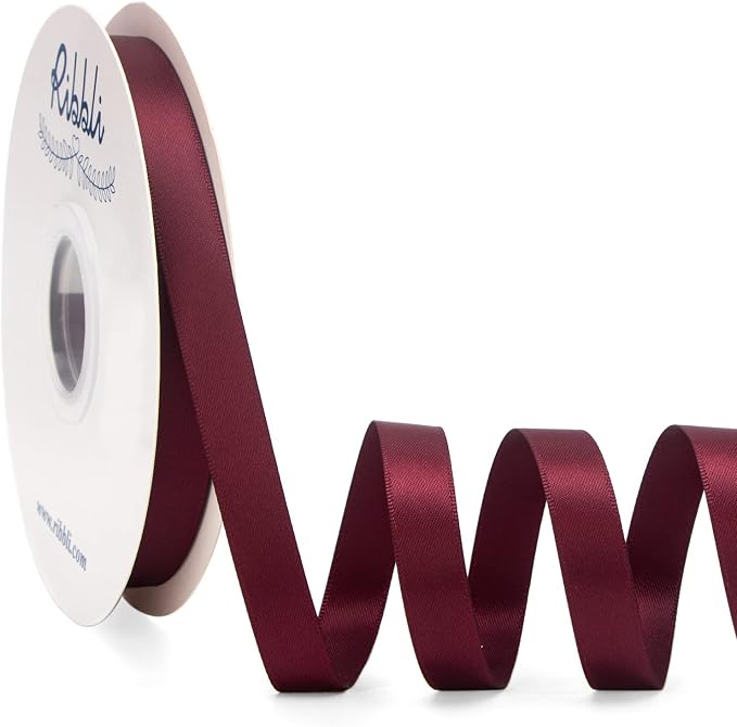 Ribbli Dark Burgundy Satin Ribbon Double Faced Satin 1/2 inch x Continuous 50 by Ribbli