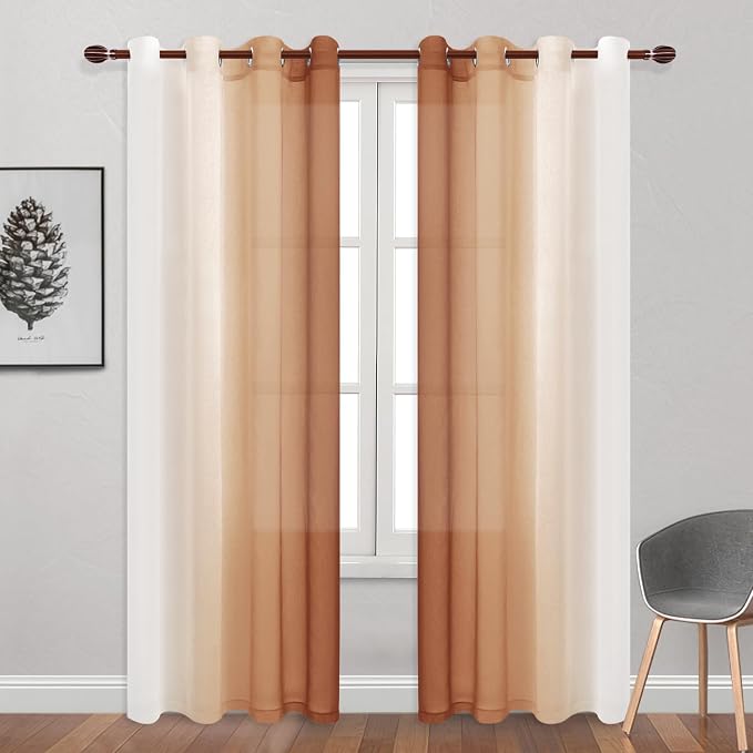 DWCN Faux Linen Ombre Sheer Curtains - Image 2