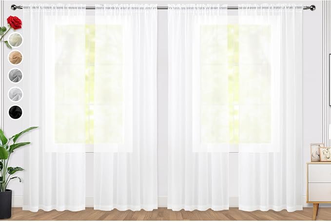 SpaceDresser Sheer White Curtains 4 Panels Rod Pocket Semi-Sheer Curtain 96 by SpaceDresser