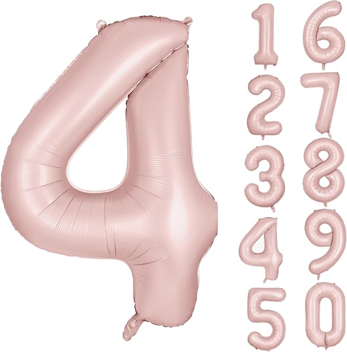 40 inch Pink Number Balloon Light Pink 4 Balloon Matte Pink Number 4 Balloon by Yeodong