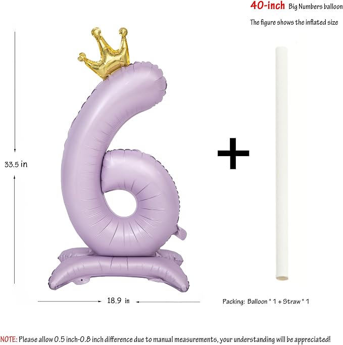 Standing Purple Crown Number 6 Balloon 40In Pastel Purple Crown 6 Balloon | - Image 2
