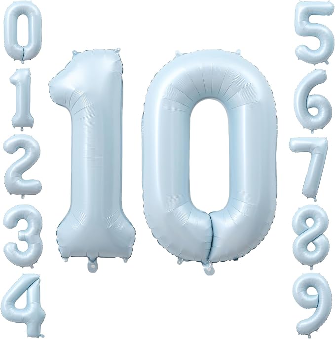 40" Light Blue Foil Number 10 Balloon by TNCDJKPA