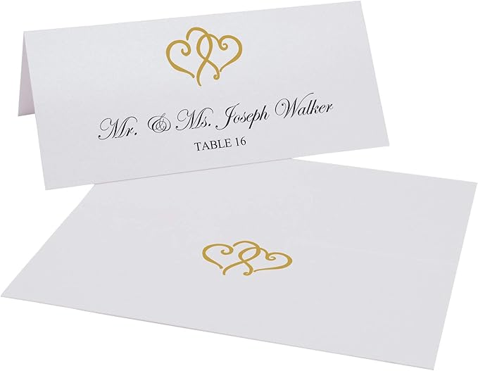 Linked Hearts Printable Place Cards, Gold (Choose Color), Set of 60 (10 Sheets), Laser & Inkjet Printers - Wedding, Party, Dinner, and Special Events - Made in the USA